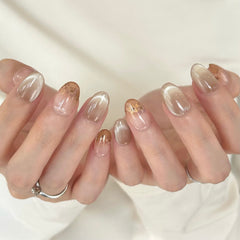 Iced Tea Cat Eye with Florals Press On Nails