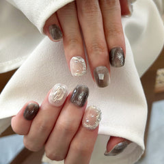 Metallic Silver Gray Press On Nails