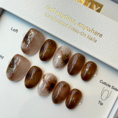 Gold Foil Cat Eye Amber Marble Press On Nails