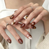 Gold Foil Cat Eye Amber Marble Press On Nails