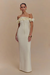 Nova Ruffle Off Shoulder Maxi Dress - Ivory