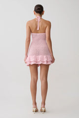 Carrisa Crochet Knit Mini Dress - Baby Pink