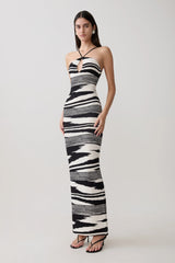 Ashtin Cross Front Knit Maxi Dress - Linear Shift Print