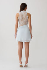 Arra Chiffon And Lace Halter Mini Dress - Ice Blue