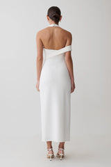 Sable Crossover Crepe Midi Dress - White