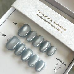 Icy Light Blue Cat Eye Press On Nails