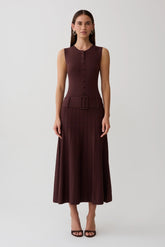 Rebena Pleated Midi Dress - Chocolate