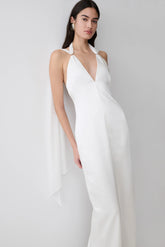 Myla Draped Shoulders Satin Maxi Dress - White