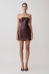 Anouk Faux Leather Strapless Mini Dress - Merlot