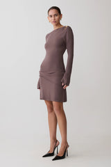 Cresida Knit Long Sleeve Mini Dress With Hardware - Peppercorn