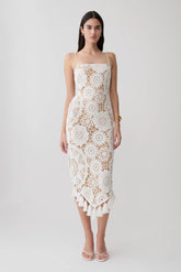 Delta Crochet Halter Midi Dress - White
