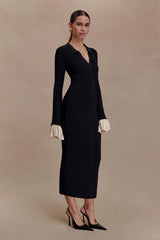Amirose Ruffle Knit Midi Dress - Black