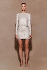 Darius Diamante Cowl Mini Dress - Silver