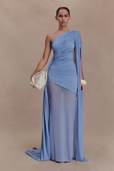 Asher Slinky One Shoulder Maxi Dress - Cornflower Blue