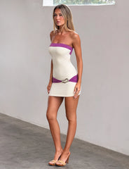 EOS MINI DRESS - CREAM AND DUSTY LILAC