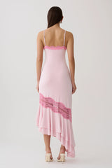 Annis Frilled Hem Lace Midi Dress - Pink