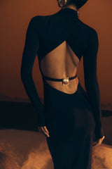 Kiyah Slinky Cut Out Maxi Dress - Black