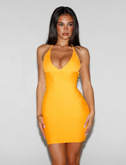 NYX BANDAGE MINI DRESS - NEON MANGO