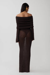Marisol Off Shoulder Boucle Maxi Dress - Dark Chocolate
