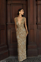 Astor Hand Embellished Maxi Dress - Gold