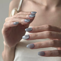 Icy Light Blue Cat Eye Press On Nails