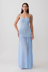 Belinda Beaded Knit & Chiffon Maxi Dress - Light Blue