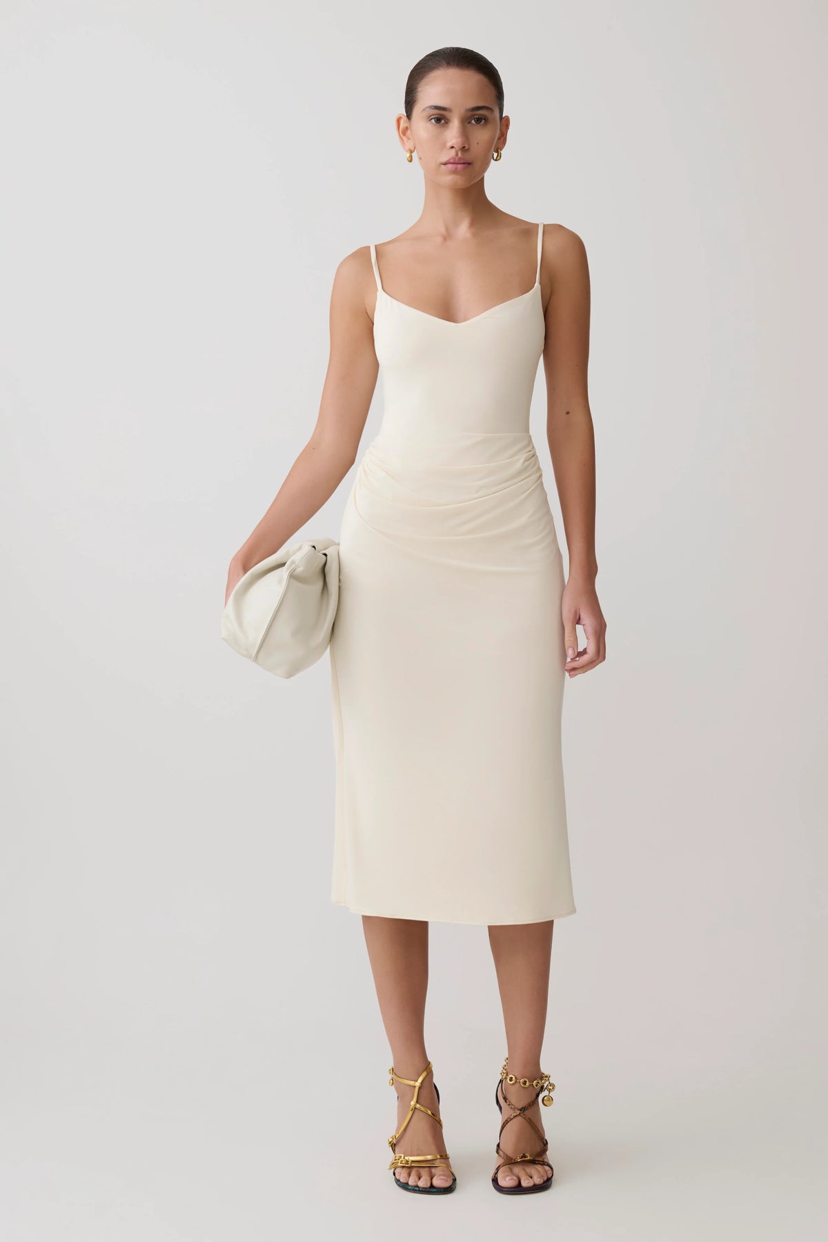 Vina Gathered Jersey Midi Dress - Ivory