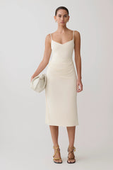 Vina Gathered Jersey Midi Dress - Ivory