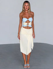 TWYLA MIDI DRESS - CREAM AND BLUE