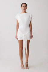 Maiara Shortsleeve Slinky Tie Mini Dress - White