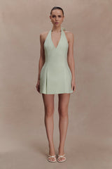 Nelly Halter Neck Cotton Mini Dress - Sage