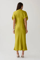 Mona Cut Out Satin Midi Dress - Chartreuse