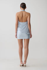 Arabel Draped Halter Mini Dress - Pale Blue