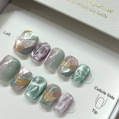 Elegant Geometric, Ocean Wave Cat Eye Press On Nails