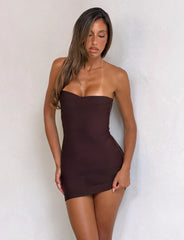 NIYA BANDAGE MINI DRESS - CHOCOLATE