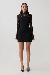 Aurelie Long Sleeve Lace Mini Dress - Black
