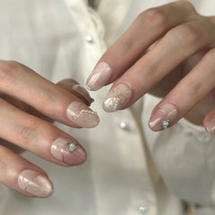 Pink Pearl Ribbon Press On Nails