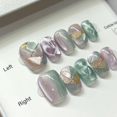 Elegant Geometric, Ocean Wave Cat Eye Press On Nails
