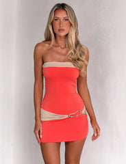 EOS MINI DRESS - PERSIMMON AND TAUPE