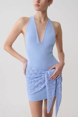 Mollie Mini Dress With Crochet Overlay - Cornflower Blue