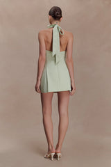 Nelly Halter Neck Cotton Mini Dress - Sage