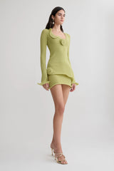 Samira Knit Long Sleeve Mini Dress - Light Olive