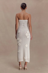 Samantha Crochet Midi Dress With Flowers - Ivory