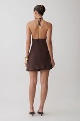 Maggie Cupro Halter Mini Dress - Dark Chocolate