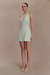 Nelly Halter Neck Cotton Mini Dress - Sage