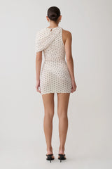 Adrienne One Shoulder Mesh Mini Dress - Polka Dot