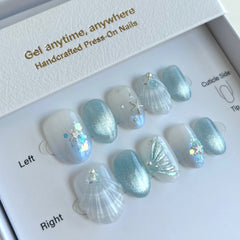 Dreamy Ocean Blue, Little Mermaid Press On Nails