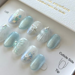 Dreamy Ocean Blue, Little Mermaid Press On Nails
