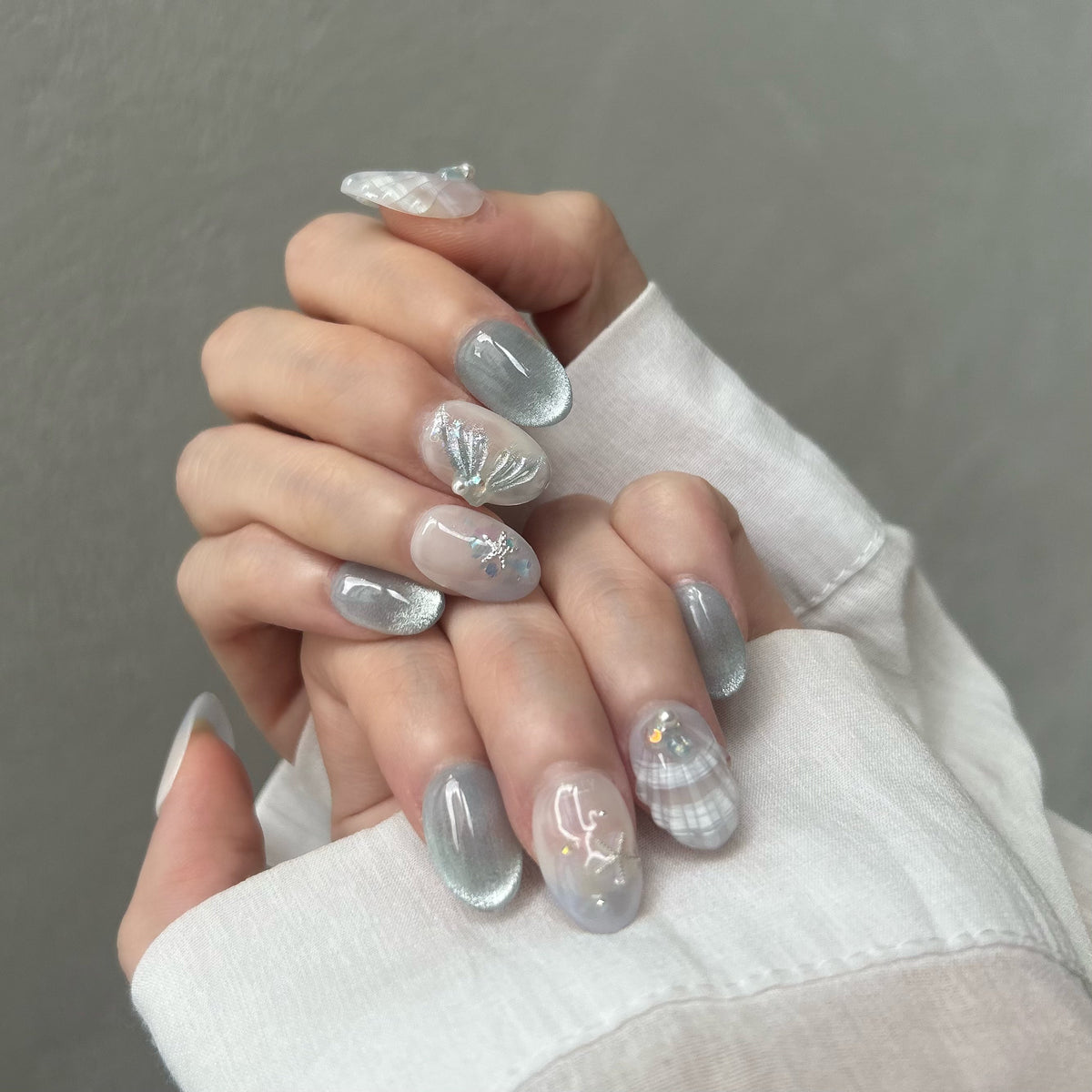 Dreamy Ocean Blue, Little Mermaid Press On Nails