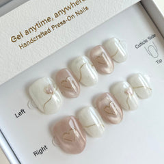 Heart Shape Cat Eye with Golden Love Press On Nails